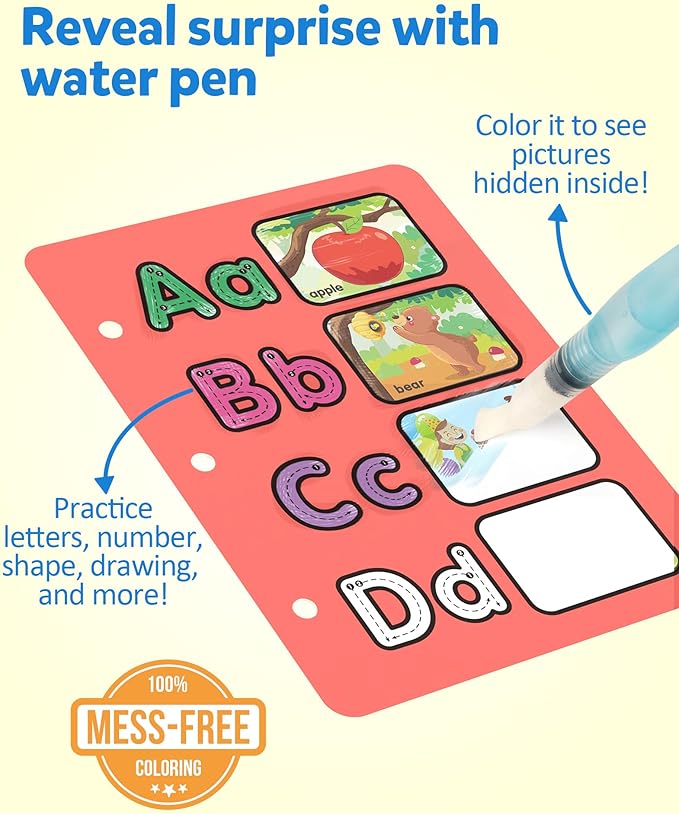Coogam Water Painting Color Book - 12 Double Sided Water Color Book, Aqua Doodle Drawing for Kids Age 3-8 Year Old, Educational Learning Gifts for Birthday Christmas
