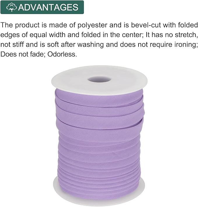 MECCANIXITY 1/2 Inch Double Fold Bias Tape Polyester Continuous Bulk Bias Tape for Sewing,Seaming Quilting Hemming Binding Crafts (Light Purple 55 Yards)