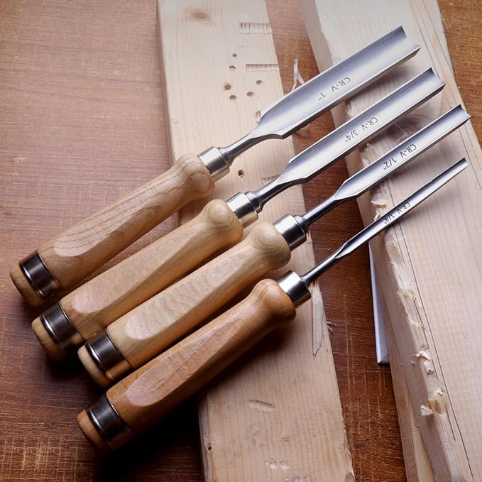 ATOPLEE Wood Chisel Set for Woodworking, 4 pcs Professional Wood Carving Chisel Tool Carpenter Gouge CR-V Steel Semi-Circular Edge Sharp Blade 6mm(1/4")/12mm(1/2")/18mm(3/4")/25mm(1")