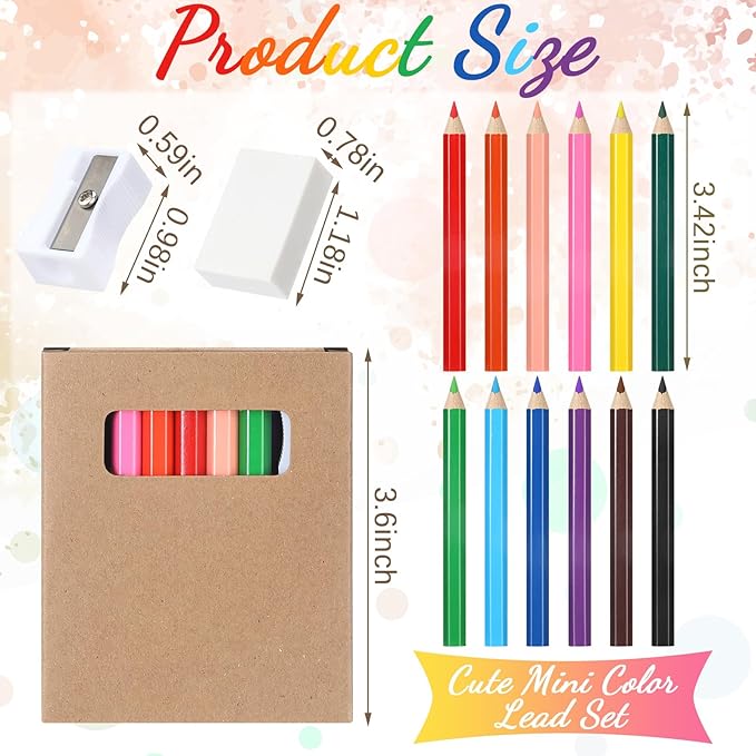 576 Pcs/ 48 Boxes Christmas Mini Colored Pencils Bulk for Kid 3.5 Inch Short Drawing Colored Pencil with Sharpener Eraser for Christmas Children Painting Classroom Gifts Party Supplies