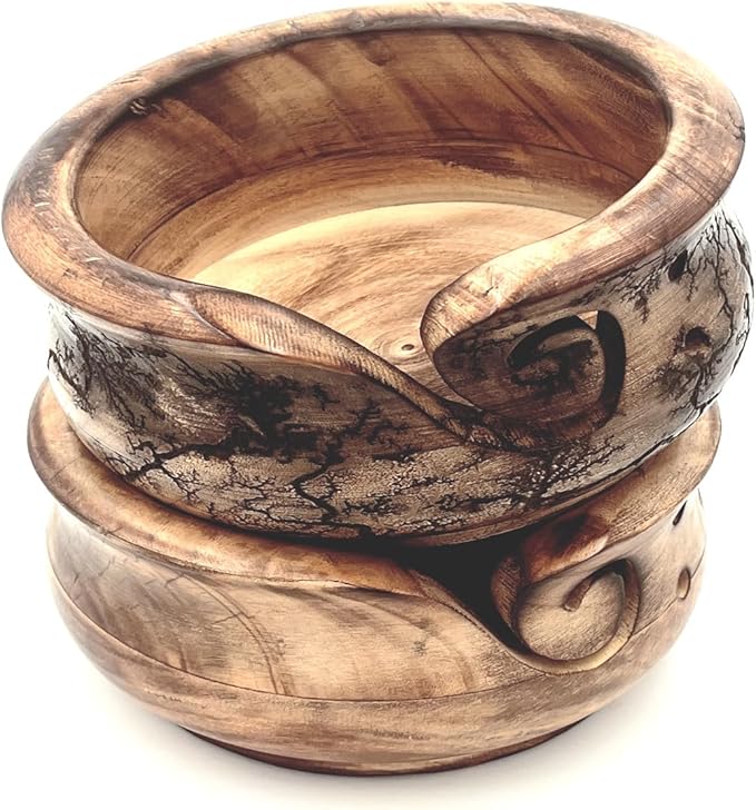 Wooden Yarn Bowl Pack of 2, Multi Design Crochet Kit for Beginners, Yarn Winder Essential for Knitting and Crochet Projects, Durable and Elegant Craft Storage Solution