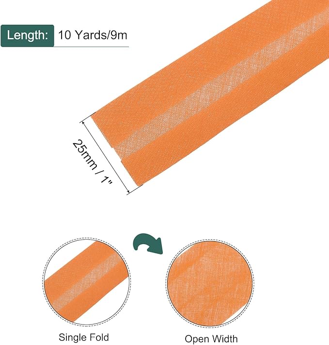 MECCANIXITY 1 Inch Single Fold Bias Tape Polyester Continuous Bulk Bias Tape for Sewing,Seaming Quilting Hemming Binding Crafts (Orange 10 Yards)