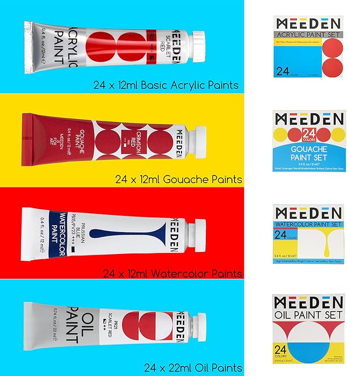 MEEDEN Professional Art Supplies - 142PCS All-in-one Painting Kits for Adults, Beechwood Easel, Aluminum Alloy Bracket, 30 Quality Brushes, 96 Paints & Other Professional Art Supplies.