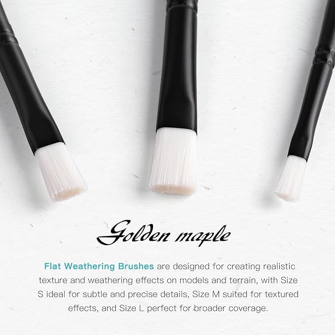 Weathering Paint Brushes-Golden Maple 3pcs Flat Paint Brushes Set for Weathering Effects, Textures, Washing and Dry Brushing on Miniature Painting