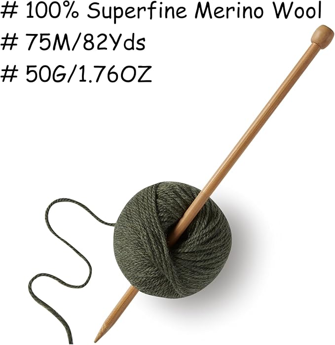 100% Merino Wool Yarn, 3-Ply Luxurious and Soft Yarn for Hand Knitting & Crocheting (Forest Green, 3Balls)