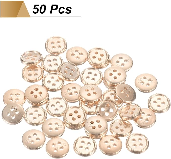 HARFINGTON 50pcs 16L Plastic Sewing Buttons 10mm 3/8" 4-Hole Round Replacement Craft Button for Coats Sewing Clothing and DIY, Rose Gold