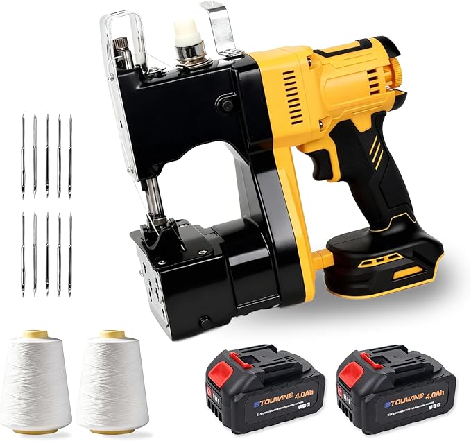 Cordless Bag Sewing Machine Includes 2×4000mAh Rechargeable Batteries,Take 2 Spools of Thread And 10 Needles,Portable Bag Closer Machine for Burlap Bag,Tote Bag,Grain Bag
