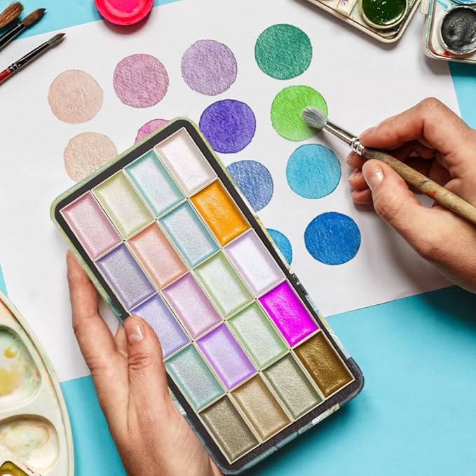 Portable Watercolor Paint Palette with Tins, Lightweight Empty Full Pans with Magnetic Squares, Metal Paint Tray Palettes for Travel, Acrylics Painting and Art, 20Full Pans,Green Rose