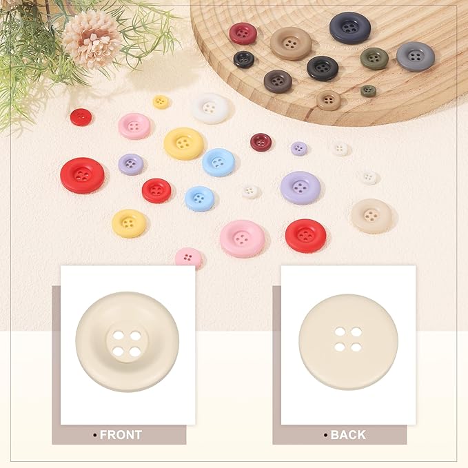 HARFINGTON 50pcs Sewing Button 23mm (7/8 Inch) 4 Holes Resin Thickened Round Crafting Replacement Buttons for Clothing DIY Crafts Decoration, Beige