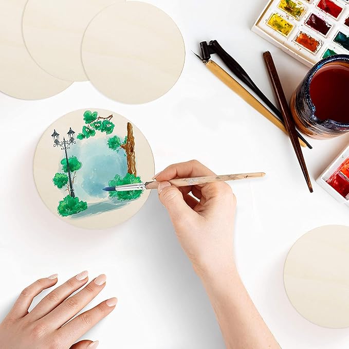 30 Pieces 4" Inch Unfinished Round Wood Discs for Crafts Wooden Cutout Tiles Wood Circles Round Slices Painting and Christmas Decorations,Home Decoration,DIY Craft Coasters for Painting Writing