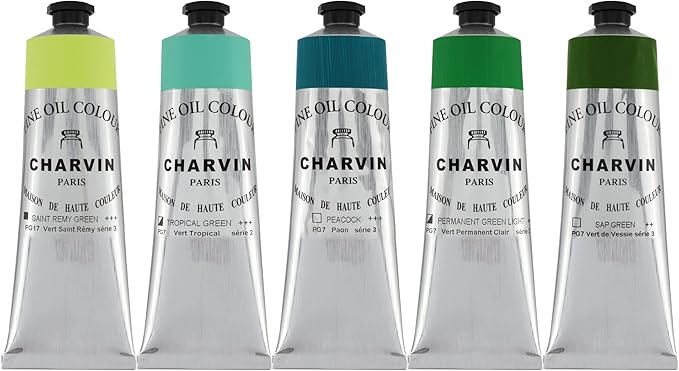 Charvin Fine Artists' Oil Paints - Elite Artists' Oils from The French Riviera for Painting, Classrooms, Plein Aire, & More! - [Greens Set 2-150 mL Set of 5]