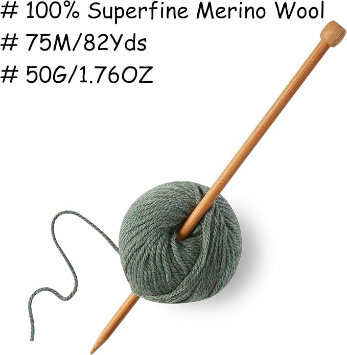 100% Merino Wool Yarn, 3-Ply Luxurious and Soft Yarn for Hand Knitting & Crocheting (Evergreen, 3Balls)