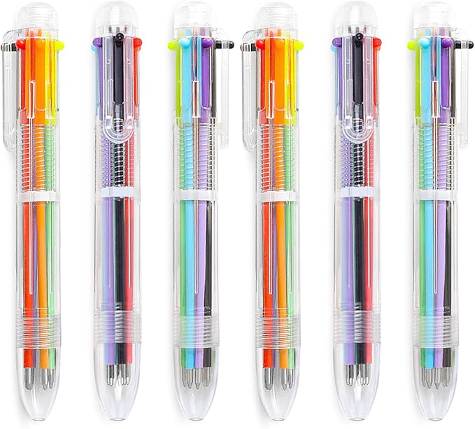Hutou 24 Pack Multicolor Ballpoint Pens 0.5mm 6-in-1, 6 Colors Retractable Ballpoint Pens for Office School Supplies Students Children Gift, Kids Party Favors Pen(24 Pack)
