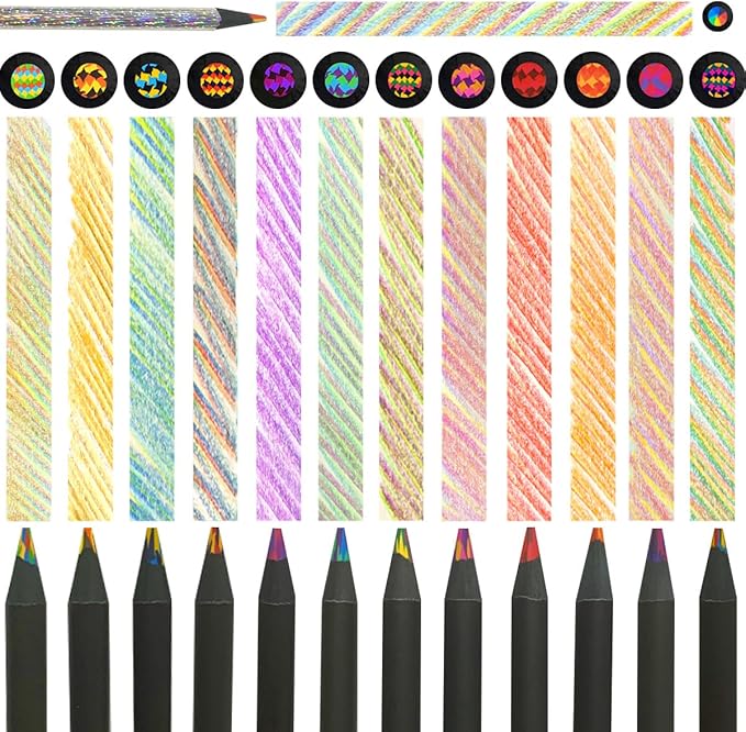 Rainbow Pencils Set 14Pcs with Coloring Book, Thicker Colored Pencil Sturdy Black Wood Art School Supplies, Gift for Kids Boys Girls Christmas Stocking Stuffers Birthday