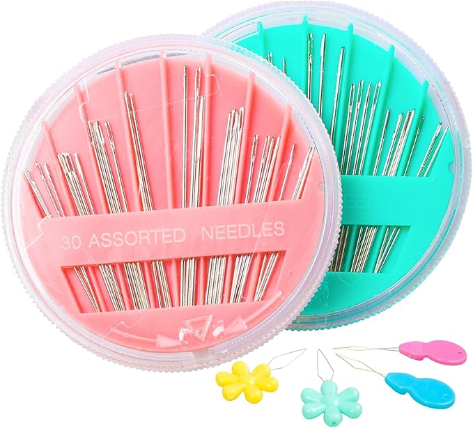 Hekisn 60-Pack Premium Hand Sewing Needles Set, 6 Sizes Embroidery Needles Kit with Threaders, Assorted Large Eye Sewing Needles for Repair, DIY, Art & Craft Projects(Green&Pink)