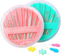 Hekisn 60-Pack Premium Hand Sewing Needles Set, 6 Sizes Embroidery Needles Kit with Threaders, Assorted Large Eye Sewing Needles for Repair, DIY, Art & Craft Projects(Green&Pink)