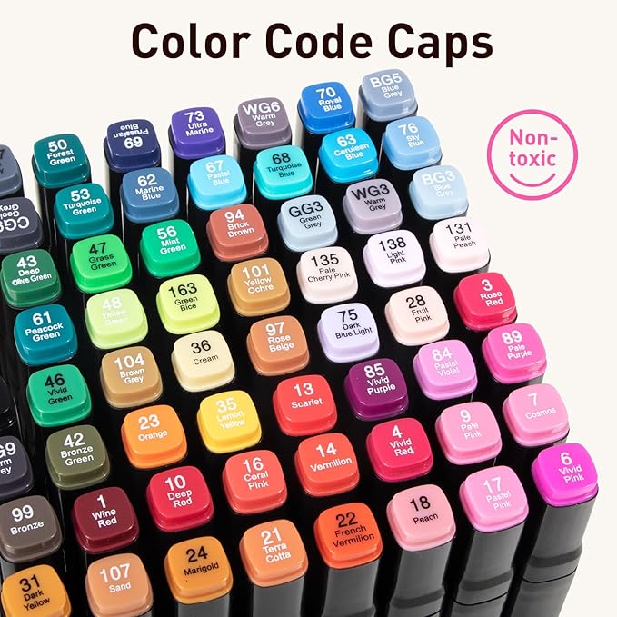 Alcohol Markers Set, 60 colors Alcohol Based Dual Tip, Fine and Brush Tip for Adult Coloring Books, Drawing, Sketching