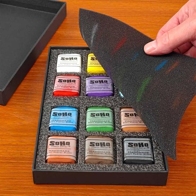 Soho Urban Artist Handmade Soft Pastel Blocks - Assorted Set of 12 Professional Pastels - Velvety Colors for Toning Paper, Large-Scale Drawings, & Layering - Lightfast and Highly Pigmented