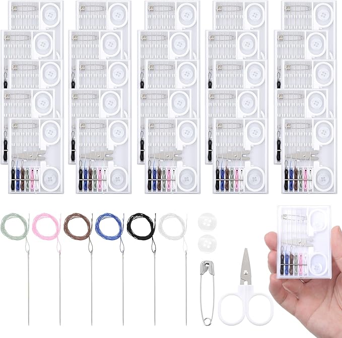 Lemecima 48 Boxes Travel Sewing Kit Mini Sewing Kit Bulk Needle Thread Portable Tools Beginner DIY Supplies Box with Threads Scissors Hand Needles Buttons