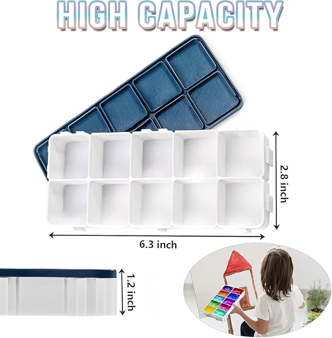 60 Compartments Plastic Paint Palette with Lid, Airtight Leakproof Watercolor Palette for Gouache, Acrylic and Oil