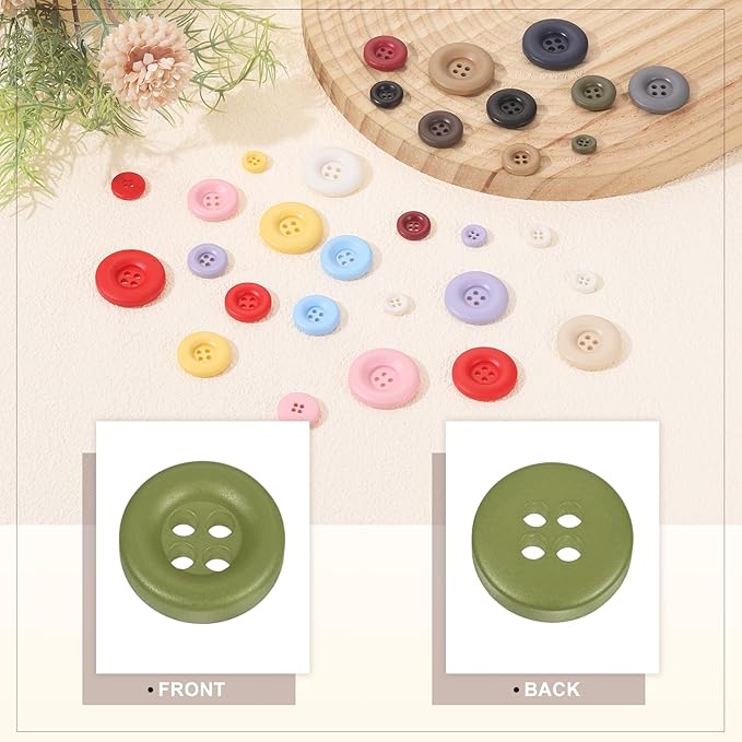 HARFINGTON 50pcs Sewing Button 11mm (15/32 Inch) 4 Holes Resin Thickened Round Crafting Replacement Buttons for Clothing DIY Crafts Decoration, Green
