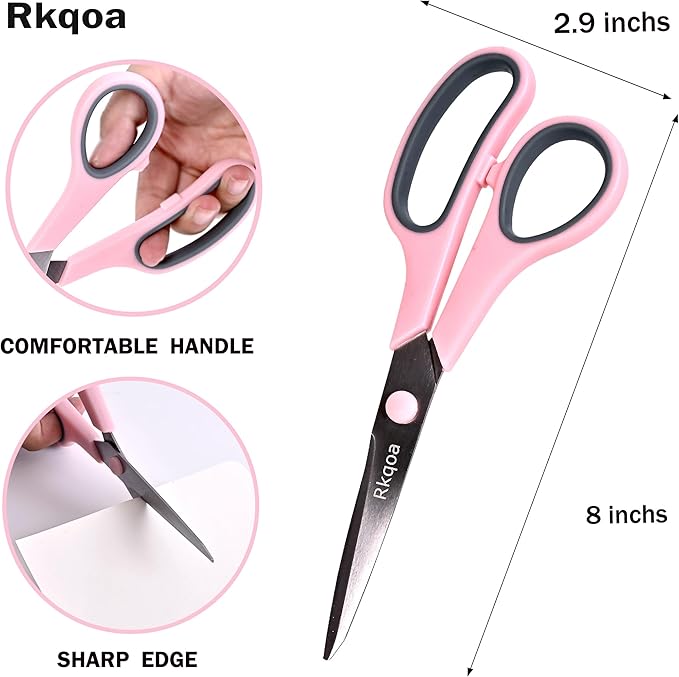 Scissors Set of 6-Pack, Rkqoa 8" All Purpose Scissors Bulk - Thick Sharp Shears for Office School Sewing Craft Fabric Supplies, Classroom Must have, Teacher/Class Scissor, Right/Left Handles