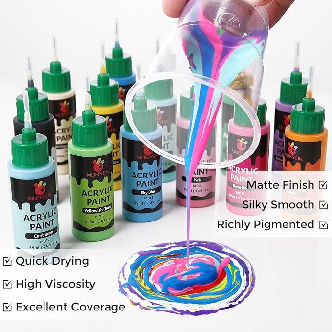 MUBYOK 2oz Matte Acrylic Paint Set with Precision Applicator Cap for Car Freshie Painting, Drawing and DIY Arts & Crafts Supplies for Adults(Pack of 16)