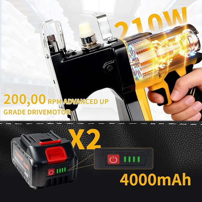 Cordless Bag Sewing Machine Includes 2×4000mAh Rechargeable Batteries,Take 2 Spools of Thread And 10 Needles,Portable Bag Closer Machine for Burlap Bag,Tote Bag,Grain Bag
