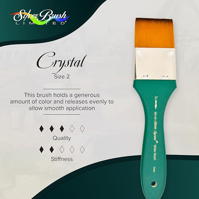 Silver Brush Limited 6814S2 Crystal Wide Wash Brush for Watercolor and Oil, Short Handle, Size 2, Wide Wash