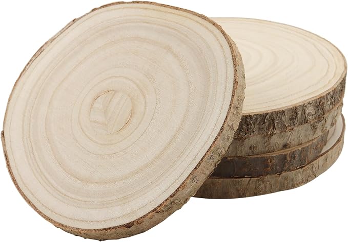 KINJOEK 10 PCS 7-8 Inch Large Natural Wood Slices with Bark, Unfinished Wooden Coasters Circles, Blank Round Wood Ornaments Slices Bulk for Centerpieces Craft Wedding Party Christmas Decor