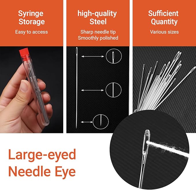 37Pcs Sewing Tool Set, Big Eye Steel Needles Kit with Stainless Steel Hand Sewing & Quilting Needles, Professional DIY Needle and Thread Kit for Beginners and Sewing Lovers