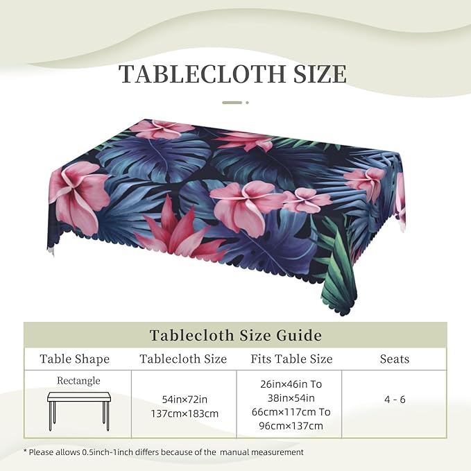 Tropical Rectangle Tablecloth Palm Leaf Summer Hawaiian Themed Leaves Table Cloth Dining Table Cover for Home Kitchen Restaurant Party Buffet Picnic 54 x 72 Inch
