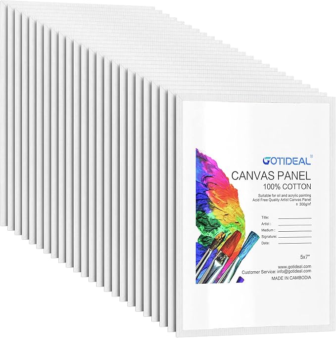 GOTIDEAL Canvases for Painting, 5x7 inch of 24, Professional Primed White Blank Flat Canvas Panels- 100% Cotton Artist Canvas Boards for Acrylics Painting, Oil Watercolor Tempera