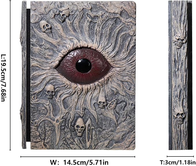 Hell's Eye DND Notebook Handmade Vintage Writing Journal with 3D Embossed Cover, Sketchbook, Antique Travel Diary for Gothic Writing, Christmas and Halloween gifts, stocking stuffers for christmas