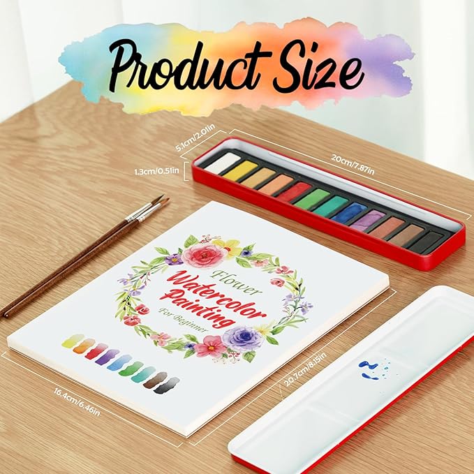Watercolor Workbook for Beginners, Watercolor Paint Set, Arts & Crafts Water Color Book Notebook Practice Coloring Book for Adults and Teens with 12 Colors Painting Set & Brush (Flowers)