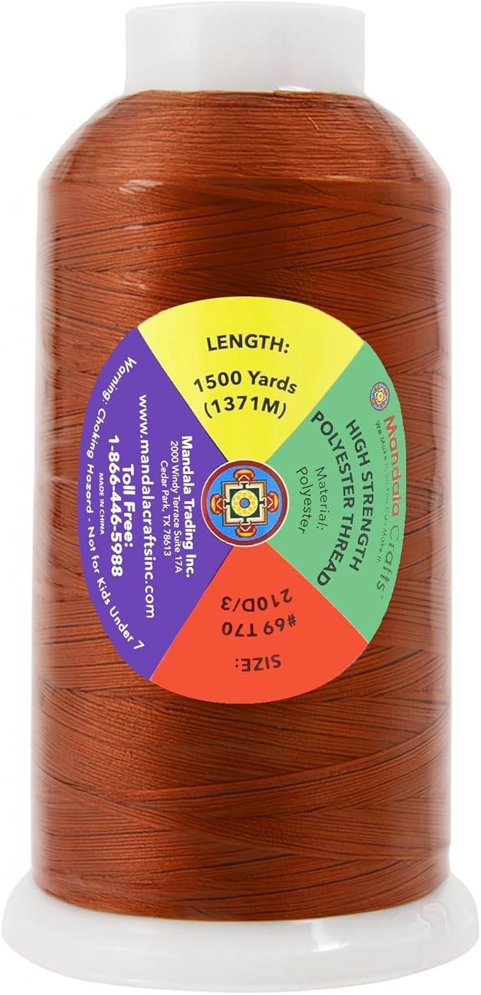 Mandala Crafts Burnt Orange Heavy Duty Thread - 1500 Yds Tex 70 Bonded Polyester Threads for Sewing Drapery, Jeans, Leather, Hair, Outdoor Marine Upholstery
