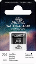 PHOENIX Professional Watercolor Paint - Single Watercolor Half Pan - Ivory Black 792