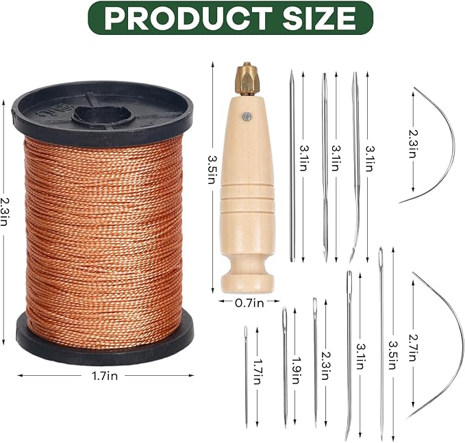 Nurkul 3-Spool Nylon Thread Sewing Kit, 80 Yards Each, Heavy Duty Needles (5 Straight, 2 Curved), Sewing Awl, Ideal for Upholstery, Leather, Shoes & DIY Crafts