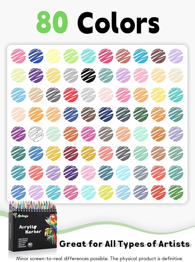 80 Colors Acrylic Paint Pens,Acrylic Paint Markers Dual Tip with Fine Tip and Dot Tip,Dot Marker for Adults, Glass, Stone, Wood, Canvas, Paper, Pottery