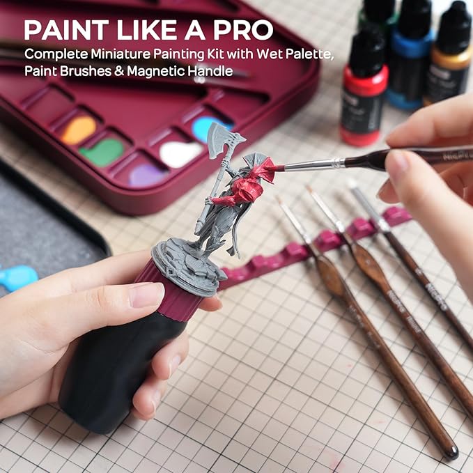Nicpro Professional Miniature Painting Kit with Wet Palette, Miniature Painting Handle & 11PCS Detail Paint Brushes Drybrush, Sponge, Pallet Paper, Brush Holder Mixing Paint Saver Palette