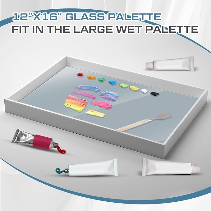 Nuanchu 2 Pcs 12 x 16 Inches Neutral Grey Tempered Glass Palette for Oil Painting Keeps Wet Paint Fresh Scratch Resistant Easy Clean up for Palette Artist Supplies DIY Color Mixing