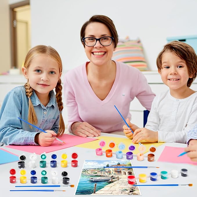 Yihurlm 30 Pack Mini Acrylic Paint, 12 Colors Acrylic Paint Strips with 66 Painting Brushes, Washable Mini Painting Kit for Home Birthday Party Favors Art Supplies (30 Pack)