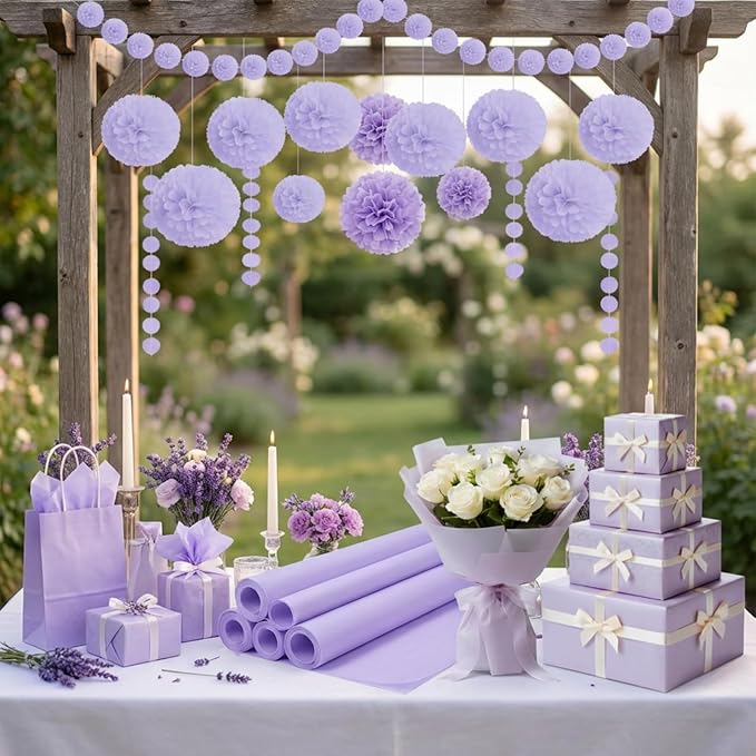 Qilery 500 Sheets Lavender Tissue Paper Bulk 15x20 Inch Acid Free Paper for Gift Bags, Floral Bouquet Wrapping, Valentine's Day Easter DIY Crafts, Wedding, Baby Shower Decor, Shipping Packing