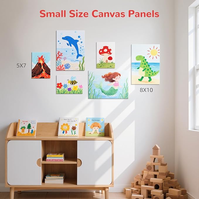 48 Pack Small Canvas Boards for Painting 5x7, 8x10 Inch (24pc of Each) Flat Canvas Panels for Kids- 100% Cotton for Acrylic Watercolor Paint