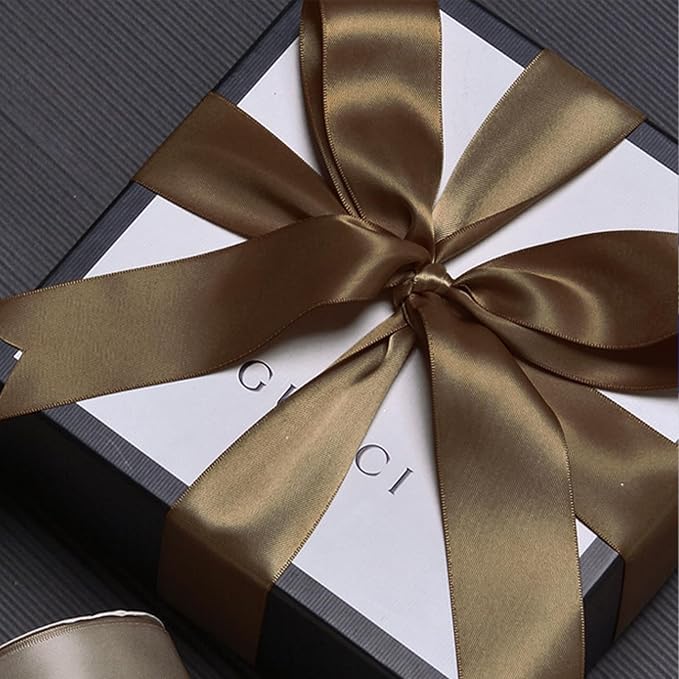 Brown Double Face Satin Ribbon 1 inch X 50 Yards Spool Bright Colors Very Suitable for Weddings Gift Package Wrapping Dancer Wand Sewing Party Hair Bow Invitation Decorations and More