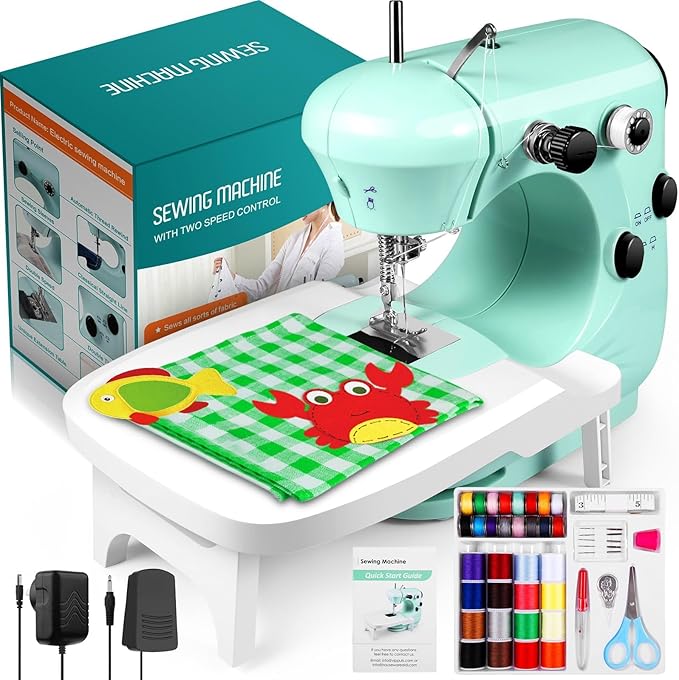 Sewing Machine, Mini Sewing Machine for Beginner with Eco-Friendly Material, Dual Speed Portable Sewing Machines with Extension Table, Light - Easy to Use, Best Gift for Kids and Women