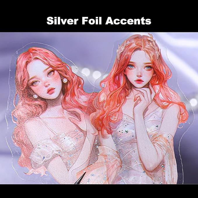 Elegant Girl PET Sticker Set, 120PCS Vintage Fashion Girl Stickers with Silver Accents for Scrapbooking Journaling DIY Crafts Art Supplies