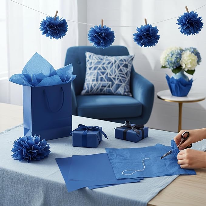 Qilery 500 Sheets Navy Blue Tissue Paper Bulk for Gift Bags 15 x 20 Inch Acid Free Packaging Wrapping Paper Sheets for Winter Ramadan Eid Al-fitr Decor DIY Crafts, Birthday Party, Shipping Packing