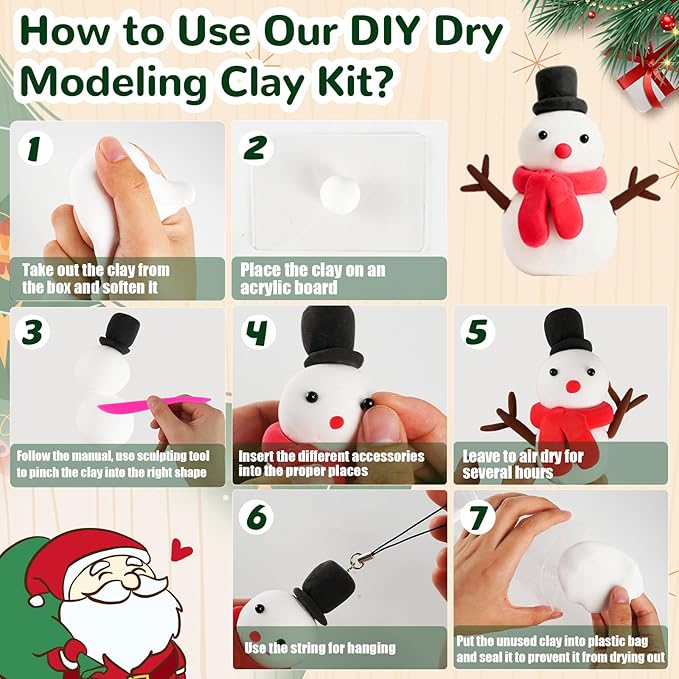 Christmas Air Dry Modeling Clay Kids, DIY Polymer Clay Kit Ultra Light & Soft, Creatibles Play Dough Set Best Christmas Arts and Crafts Gifts for Kids Boys Girls Beginners