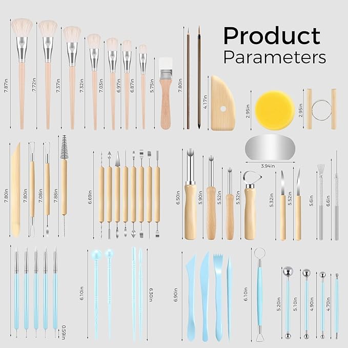52 Clay Pottery Tool, Ceramic Sculpting Tools with Brushes, DIY Clay Tools Set for Carving, Craft, Dotting, Drawing, Shaping, Molding